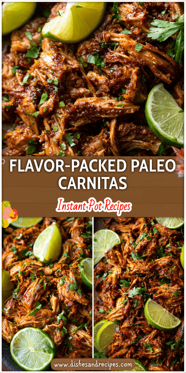 Tender Paleo chicken carnitas with lime wedges and herbs, a comforting Whole30 Carnitas Crockpot dish.